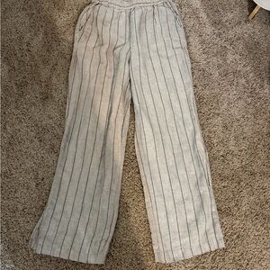 Sanctuary Tan Wide Leg Pants with Blue Pinstripe